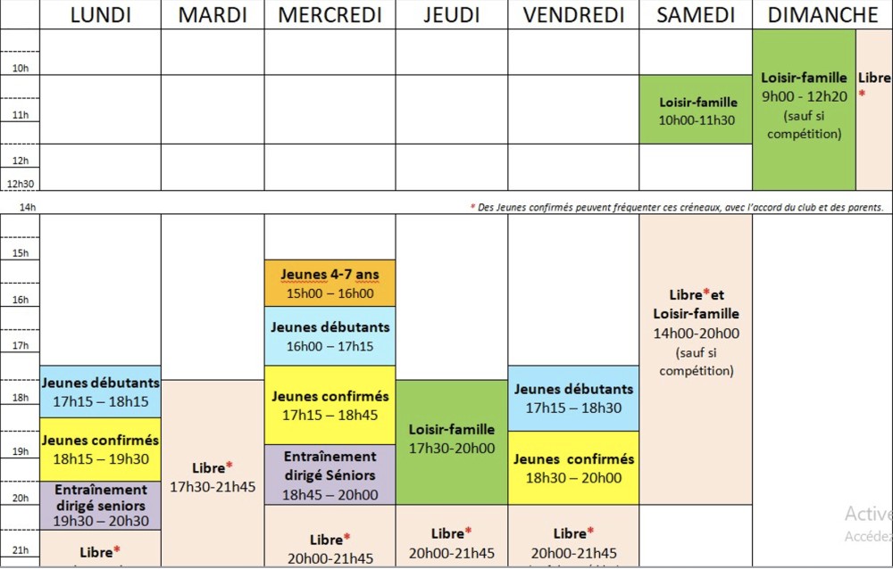 Horaires 2024-2025 AS Mantaise Tennis de Table