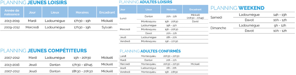 Horaires AS Mantaise badminton 2024-2025