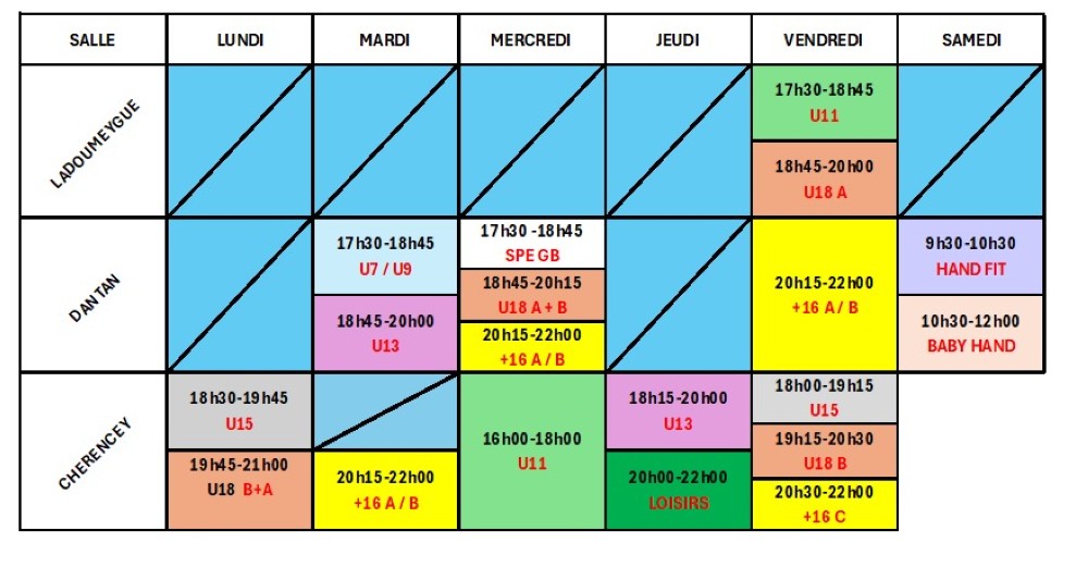 Horaires Handball Masculin 2024-2025