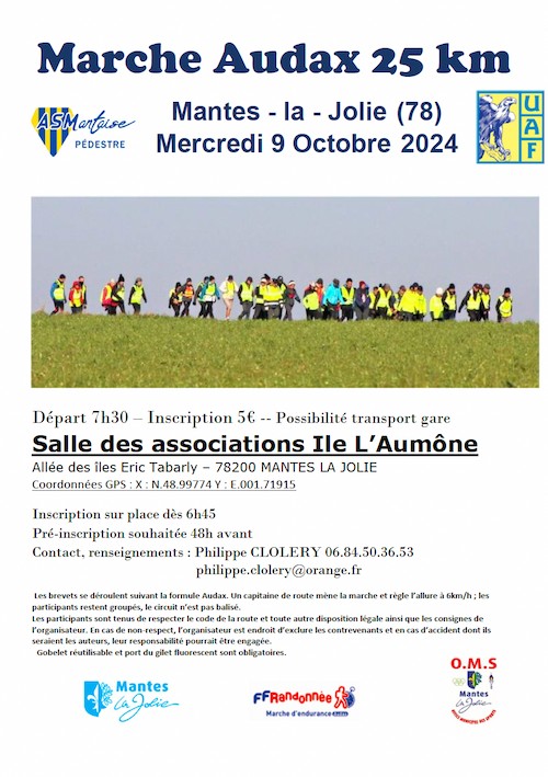 Affiche marche Audax 25km Mantes la Jolie