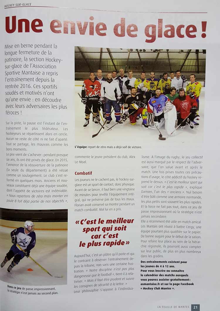 Feuille de Mantes Décembre 2016 AS Mantaise Hockey sur Glace Mantres la Jolie